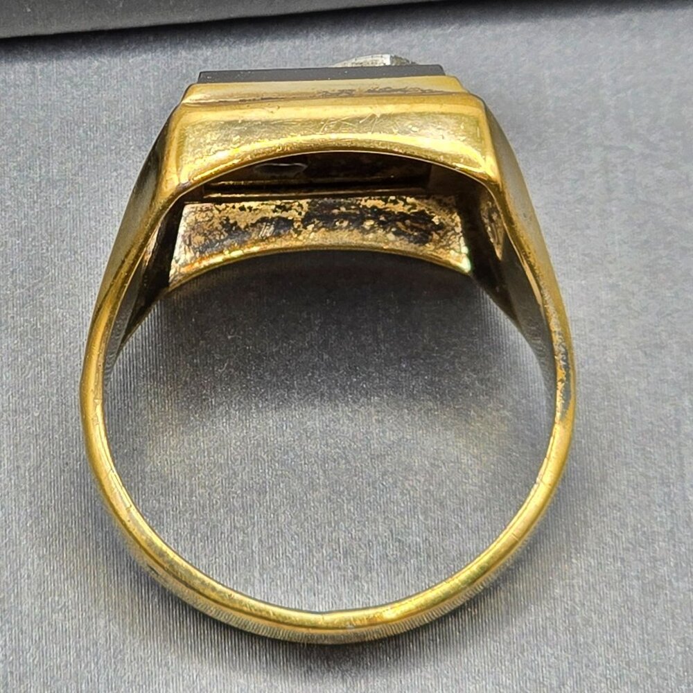 VTG Vargus Sterling Vermeil Black Onyx Diamond Men Signet Initial Ring Size 11 - Picture 4 of 12